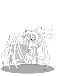 anthro arachnid arthropod blue_sky_studios breasts female genitals grumpy hi_res hybrid ice_age_(series) mammal monochrome pussy rodent saber-toothed_squirrel sketch solo spider_legs taur text what