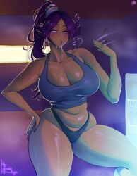 bleach dark-skinned_female makeup mrhernandrawings sweaty sweaty_body yoruichi_shihouin
