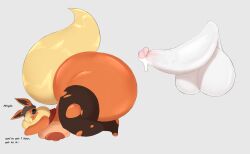 absurd_res all_fours anthro areola ash_(void_dew) balls bandage bandage_on_face beanie bent_over big_balls big_breasts big_butt big_ears big_penis blonde_hair bodily_fluids breast_squish breasts butt clothed clothing clothing_lift crossed_arms dialogue disembodied_penis dripping duo eeveelution female flareon fluffy fluffy_tail fur generation_1_pokemon genital_fluids genitals hair hat headgear headwear hi_res huge_balls huge_breasts huge_butt huge_penis humanoid_genitalia humanoid_penis hyper hyper_balls hyper_butt hyper_genitalia hyper_penis legwear male mamimibuns multicolored_body multicolored_fur neck_tuft nintendo nipples open_mouth penis pokemon pokemon_(species) precum precum_drip puffy_areola puffy_nipples shirt shirt_lift simple_background squish stockings tail topwear torn_clothing torn_legwear torn_stockings tuft two_tone_body two_tone_fur