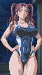 1girls ai_generated bangs bangs_between_eyes bible_black bible_black_new_testament big_breasts bikini_tan blush breasts canonical_scene chain-link_fence city_background clothing competition_swimsuit curvy faithful_to_the_anime female female_only hair_ornament hair_ribbon hands_on_hips high_resolution highleg_one-piece_swimsuit huge_ass judgenaegi long_hair looking_at_viewer night night_sky offering offering_to_viewer one-piece_swimsuit pinup presenting ribbon rooftop round_ass school_rooftop school_swimsuit shin_bible_black shiny_skin sideboob swimsuit swimsuit_tan tanline tanned tanned_female tanned_skin teasing teasing_viewer teen teenage_girl teenager thighs tied_hair tight_clothing toudou_yuki twintails two_side_up viewed_from_below walking wide_hips