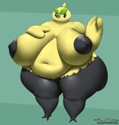 2026 absurd_res anthro beak belly_overhang big_breasts breasts browt female female_anthro generation_10_pokemon gesture green_beak habrow hi_res huge_breasts nintendo obese overweight pokemon pokemon_(species) pokemon_ww sagging_breasts signature solo tagme toonyjuice waving waving_at_viewer