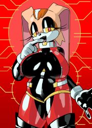 alternate_costume animal_ears bodysuit breasts bunny_girl collar corruption drone enemy_conversion eyeshadow furry happy_trance large_breasts large_hips latex lipstick sonic_the_hedgehog_(series) spiral_eyes symbol_in_eyes thecumman vanilla_the_rabbit