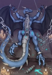 anal anal_penetration assk_shadow bdsm blue_body blue_scales bodily_fluids bodypaint bondage bound buttplug buttplug_in_ass buttplug_insertion chain chained chastity_device collar cuffs_(clothing) dragon feral genital_fluids hi_res horn leaking_precum male mythological_creature mythological_scalie mythology object_in_ass penetration plug_(sex_toy) plug_insertion precum scales scalie sex_toy sex_toy_in_ass sex_toy_insertion slit_chastity solo tail wings