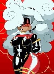 alternate_costume animal_ears bodysuit breasts collar corruption drone enemy_conversion eyeshadow female_only femsub furry happy_trance horns lanolin_the_sheep large_breasts large_hips latex lipstick sheep_girl sonic_the_hedgehog_(series) spiral_eyes symbol_in_eyes thecumman visor