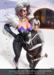 2026 2girls 3d 3d_(artwork) big_breasts black_cat_(insomniac) black_cat_(marvel) black_cat_(marvel_rivals) bodysuit breasts cleavage clothed clothing dialogue dual_persona english_dialogue felicia_hardy female female_focus female_only hand_on_another's_head hand_on_head height_chart height_difference itslaiknsfw laik3d laiknsfw light-skinned_female light_skin marvel marvel_comics marvel_rivals portal self_upload short_female shorter_female skin_tight spider-man_(series) tall_female taller_female tight_clothes tight_clothing