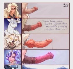 absurd_res animal_genitalia animal_penis anthro ball_tuft balls big_penis billy_(deadlock) blonde_hair bodily_fluids bovid breaking_the_fourth_wall bust_portrait canid canine canine_genitalia canine_penis caprine celeste_(deadlock) chart clothing collar comparing comparing_penis crotch_tuft deadlock deadlock_(game) dialogue ear_piercing ear_ring english_text equine_genitalia equine_penis eyebrowless female front_view fur genital_fluids genitals gesture gloom_lines glowing glowing_eyes glowing_genitalia glowing_penis goat group gynomorph hair hi_res horizontal_pupils horn huge_penis human humanoid_genitalia humanoid_penis hyper hyper_genitalia hyper_penis intersex jacket jewelry knot knotted_penis leaking_precum looking_at_another looking_at_viewer looking_down looking_down_at_another magic magic_penis male mammal metal mythological_canine mythological_creature mythology necklace open_mouth outside_panel penis penis_chart penis_size_comparison piercing portrait precum pubes pupils question_mark rem_(deadlock) ring_piercing shocked side_view silver_(deadlock) simple_background smile tears teeth text thin_eyebrows three-quarter_portrait three-quarter_view topwear tuft unicorn_horn unusual_bodily_fluids unusual_genital_fluids unusual_precum valve vein veiny_penis vyarwolf werecanid werecanine werecreature werewolf white_body white_fur white_fur_tuft