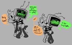 accidental_circumstance age_difference ambiguous_species android chimeracocks constriction dandy's_world fingering goob_(dandy's_world) hugging hugging_from_behind robot_humanoid screen_face sheath squeezing vee_(dandy's_world)