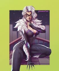 felicia_hardy black_cat_(marvel) marvel marvel_comics spider-man_(series) marvel_rivals black_cat_(marvel_rivals) 2026 voluptuous voluptuous_female seductive seductive_look white_hair white_fur light_skin green_eyes breasts big_breasts huge_breasts large_breasts thick_breasts massive_breasts hips wide_hips thick_hips thick thick_thighs curvy curvy_figure curvy_body curvaceous curvaceous_figure curvaceous_body curvy_hips curvaceous_hips curvaceous_female curvy_female superheroine mask masked masked_female eyemask domino_mask seducing enticing alluring temptation tempting teasing teasing_viewer tempting_viewer looking_at_viewer 1girls female bodysuit skin_tight tight_clothing tight_clothes koutzel_art night rooftop cleavage bursting_breasts seductive_pose color colored pinup