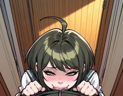 ai_generated mahamoan naegi_komaru school_uniform schoolgirl danganronpa danganronpa_ultra_despair_girls hypnotized dickmatized hypnotized_eyes erection erect_penis blush blushing blush_lines sucking_penis sucking_dick fellatio narrowed_eyes looking_at_partner deepthroat deepthroat_smile smile satisfied_smile satisfied satisfied_look