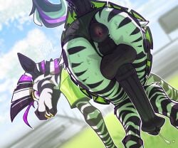 alhazred_(ralek) animal_genitalia animal_penis anthro anus backsack balls bent_over big_anus big_balls big_penis black_body black_fur black_stripes bodily_fluids butt clothing clothing_aside dominant dominant_female equid equine equine_genitalia equine_penis erection female fur genital_fluids genitals hi_res huge_penis lips lipstick looking_at_viewer looking_back looking_back_at_viewer makeup male mammal mohawk penis precum precum_squirt presenting presenting_hindquarters puffy_anus ralek smile solo striped_body striped_fur stripes tail underwear underwear_aside white_body white_fur yellow_lips yellow_lipstick zebra
