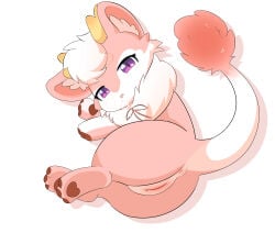 absurd_res anus breath cheek_tuft chest_tuft clitoris dragon fabulous_beasts facial_tuft female female_only feral fur genitals hi_res horn illhwa_drago inner_ear_fluff kirin lying multicolored_body multicolored_fur mythological_creature mythological_scalie mythology on_ground open_mouth paws pink_body pink_fur purple_eyes round_ears scalie simple_background tuft two_tone_body two_tone_fur vulva white_body white_fur xiaolizhi_(fabulous_beasts) yellow_horn