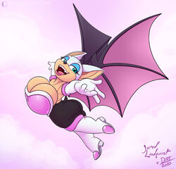 1girls anthro bat_wings big_ass big_breasts blue_eyeshadow cleavage clothing drxii female female_only flying huge_breasts jklind rouge_the_bat shortstack solo sonic_(series) wings