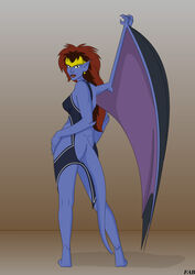 1girls back_view blue-skinned_female blue_skin demona disney dress fab fab3716 female female_only gargoyles humanoid mature mature_female nipples red_hair see-through solo solo_female tagme