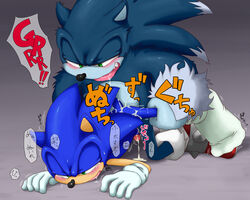 anal anal_sex blue_fur blush cum dialog fur furry hedgehog male male_only mammal multiple_males no_humans penetration penis sega sex shoppaaaa sonic_(series) sonic_the_hedgehog sonic_the_werehog sweat tears text translation_request werehog yaoi しょっぱー