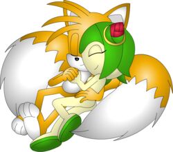 anthro ass barefoot canine closed_eyes cosmo_the_seedrian couple cuddle feet female fox fur furry furry_ears green_hair happy hug interspecies male mammal multiple_tails nude paws plant_girl pointy_ears seedrian sega sleeping soles sonic_(series) sonic_x straight tail tails toes