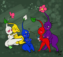 blue_pikmin bud curvy flower group_sex leaf lube pikmin pikmin_(species) purple_pikmin red_pikmin sex_toy sweat white_pikmin yellow_pikmin yuri