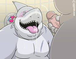 blush chubby cum cum_in_mouth cum_inside cum_on_face cumshot duo dyers erection faceless_male fish furry furry_only gay heart humanoid_penis male marine nude open_mouth orgasm penis shark shower tongue tongue_out wanikami