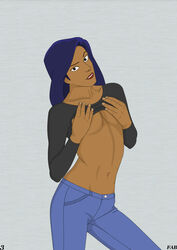 1girls dark-skinned_female dark_skin disney elisa_maza fab fab3716 female female_only gargoyles human human_only long_hair shirt_up solo solo_female tagme undressing