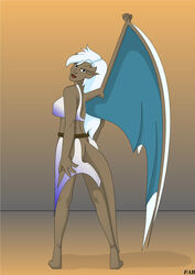 1girls brown-skinned_female brown_skin delilah_(gargoyles) disney dress fab fab3716 female female_only gargoyles humanoid solo solo_female tagme tail white_hair winged_humanoid