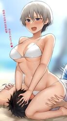 1boy 1girls big_breasts black_hair blue_eyes blush breasts facesitting hua-j oral sakurai_shinichi tagme uzaki-chan_wa_asobitai! uzaki_hana