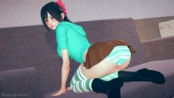 1girls 3d ass before_sex big_ass black_hair boots candy clothed clothing couch cute dante656565 female green_eyes green_hoodie landscape light_skin looking_at_viewer looking_back pigtail skirt skirt_lift solo studio_neo tagme vanellope_von_schweetz wreck-it_ralph