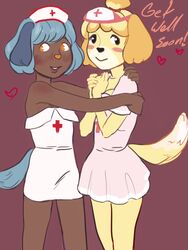 2girls animal_crossing anthro breasts canine crossover dog dress female fur furry isabelle_(animal_crossing) mammal nintendo polly_(sherlock_hound) sherlock_hound_(series) short_hair tagme