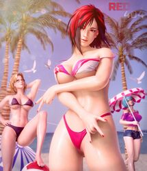 3d athletic beach breasts busty dead_or_alive female female_focus female_only hourglass_figure long_hair mila_(doa) navel nico_(doa) nudity outdoors pinup pinup_pose pose posing red404 tecmo tina_armstrong wide_hips