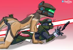 absurd_res anthro aroused atv blush bodily_fluids canid canine canine_penis canis cuff_(restraint) despair dingo duo electric_shock electricity faceless_character faceless_male fan_character female forced gun halo handcuffs helmet helpless hi_res humanoid knot lying machine male male/female mammal metal_cuffs on_front penetration prone_bone ranged_weapon rape restraints robot shaking shaking_legs stunned sweat sweatdrop tagme weapon wolf x-ray_vision yellow_eyes