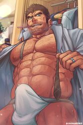 bara beard bulge daddy dilf hairy hairy_chest hairy_male male_only married mature_male necktie nipples onionworkshop pecs pocky precum scruffy seductive thick tighty_whities uncle underwear undressing zaddy