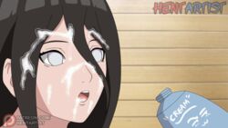 1girls blinking boruto:_naruto_next_generations bottle brown_hair closed_eyes cream cream_on_face female female_focus female_only hair_between_eyes hentartist hyuuga_hanabi long_hair naruto naruto_(series) open_eyes open_mouth sexually_suggestive violet_eyes