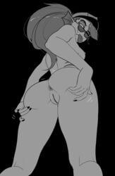 anthro anus ass breasts cute_fang deltarune ear_fins edit female genitals haaru hat holding_ass looking_back nipples ponytail presenting presenting_hindquarters pussy sideboob solo sunglasses thick_thighs tongue tongue_out undertale undyne worm's-eye_view