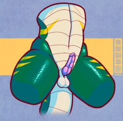 anthro areye_(artist) ass big_butt dragon erection genitals girly glistening glistening_body glistening_skin hi_res male penis raised_tail scales scalie small_penis solo thick_thighs wide_hips zooks_(character)