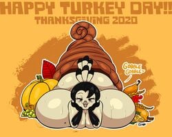 1girls big_ass big_breasts bird breasts female female_only food gigantic_breasts holidays joaoppereiraus la_pavita_pechugona laying_down laying_on_stomach pavita_pechugona solo solo_female sweat thanksgiving thighhighs turkey