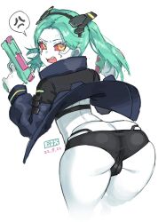 1girls angry ass ass_cleavage b_o_x back_view bottom_heavy box20502017 butt butt_crack cameltoe casual clothing cybernetics cyberpunk:_edgerunners cyberpunk_2077 cyborg eye_contact female female_only firearm flat_chest flat_chested gun handgun human looking_at_viewer outerwear pale_skin rebecca_(edgerunners) red_sclera solo solo_female standing thick_thighs thighs topwear weapon xiangzi_box yellow_eyes