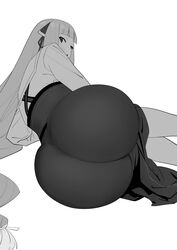 1girls ass big_ass big_butt bubble_ass bubble_butt butt curvy dat_ass dress fat_ass female female_only huge_ass huge_butt large_ass long_hair lying momoko_(remomon) monochrome original original_character plump_ass remomon round_ass solo solo_female thick thick_ass tight_clothing tight_dress voluptuous wide_hips