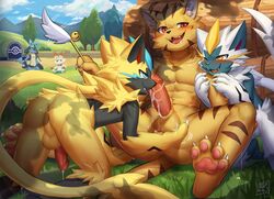 a8295536 anthro anus ass balls bodily_fluids cum cum_on_balls felid fellatio fur gay genital_fluids genitals group group_sex hi_res legendary_pokémon licking lucario male male/male male_only mammal mao.j nintendo oral outside penile penis penis_lick pokemon pokemon_(species) saliva saliva_on_penis scorbunny sex shiny_pokémon threesome tongue tongue_out video_games white_body white_fur yaoi yellow_body yellow_fur zeraora