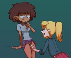 2020 2020s 2d 2girls amphibia anne_boonchuy blonde_hair brown_hair chocolate_and_vanilla clothed clothed_female clothed_sex dark-skinned_female dark_skin disney disney_channel female female_focus female_only female_protagonist finger_fuck fingering hi_res interracial interracial_yuri light-skinned_female light_skin multiple_girls nipple_bulge no_panties oddrich pleated_skirt ponytail pussy pussy_juice saint_james_school_uniform sasha_waybright school_uniform schoolgirl short_hair skirt straight_hair teenage_girl teenager thai young yuri