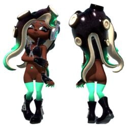 1girls 3d ass beauty_mark boots bottomless dark_skin embarrassed female_only gloves green_pussy headphones marina_(splatoon) nintendo onmodel3d pussy render self_upload solo solo_female splatoon splatoon_2 tentacle_hair thighhighs transparent_background zipper