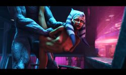 1boy 1girls 3d ahsoka_tano alien arms_behind_back big_penis blue_eyes bound bound_arms breasts clone_wars detailed_background erection female forced half-closed_eyes headband interspecies lenaid male medium_breasts muscular muscular_male naked navel nipples nude orange_skin penis spread_legs standing standing_on_one_leg standing_sex star_wars straight teeth the_clone_wars:_season_seven togruta