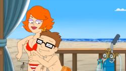 accurate_art_style american_dad beach bikini diklonius edit gina_golddigger groping male milf oxygen_tank screenshot_edit sky steve_smith swimsuit