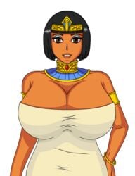 1girls areola areolae armlet armlets big_breasts black_hair blue_eyeshadow bob_cut bracelet breasts brown_eyes collar dark-skinned_female dark_skin dragexd egyptian egyptian_clothes egyptian_collar egyptian_headdress eyeshadow female female_only gold gold_armlet gold_collar gold_jewelry headband legend_of_queen_opala looking_at_viewer queen_opala ruby_(gem) simple_background smile smiling smiling_at_viewer solo solo_female tagme tunic voluptuous