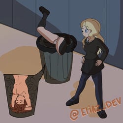 2girls bully bullying clothing dirty domination eliaz-deviants eliaz_dev female_only harry_potter hermione_granger humiliation left_in_dumpster luna_lovegood multiple_girls panties school school_uniform skirt stuck thrown_away trash trash_can upside-down