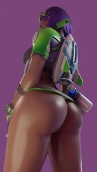 1girls 3d alternate_costume ass ass_focus back_view big_ass blizzard_entertainment bottomless butt_shot dark-skinned_female dat_ass large_ass latina overwatch plain_background sfmtessai shiny_skin solo_female sombra tulum_sombra