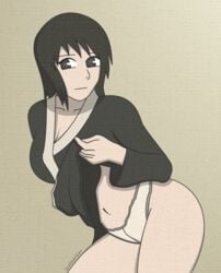 1girls black_eyes black_hair clothing female female_only kimono landzerker long_hair naruto panties shizune solo upper_body