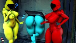 3d 3girls abs accidental_exposure accidentally_stuck alien among_us anus areolae ass backpack barefoot blue_(among_us) breasts curvaceous curvy curvy_figure erect_nipples female female_only female_with_female femsub finger_to_chin finger_to_mouth hand_on_hip helmet helpless huge_ass huge_breasts humanoid imminent_rape impostor_(among_us) muscular narrow_waist navel nipples nude pellenor pussy red_(among_us) red_nipples red_skin space_helmet spoken_question_mark stuck stuck_in_vent stuck_in_wall sweatdrop thick thick_thighs vent wide_hips yellow_(among_us) yellow_nipples yellow_skin