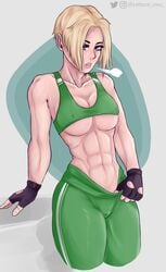 1girl 1girls 1woman abs blonde blonde_hair bob_cut clothed female female_focus female_human female_only female_soldier female_solo fit_female gym_uniform human human_female human_only iq_(rainbow_six) leggings lettuce_uwu looking_at_viewer monika_weiss muscular muscular_female only_female pants_pull rainbow_six rainbow_six_siege solo solo_female solo_focus solo_only sports_bra sweat tom_clancy underboob woman workout workout_clothes young_woman