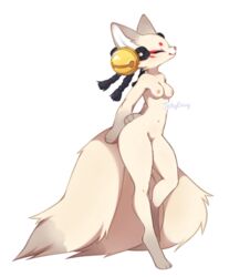 anthro breasts canine closed_eyes edit fluffy fluffy_tail fox genitals jellyenvy_(artist) nipples pussy ring simple_background smile tail white_background white_fur