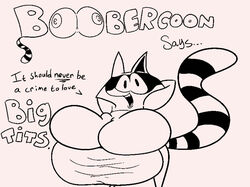 big_breasts boobercoon breasts huge_breasts hyper illis monochrome no_humans raccoon