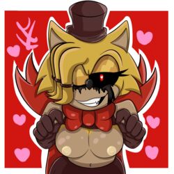 1girls alternate_version_available black_eyes bowtie breasts cape dress five_nights_at_sonic's flashing flashing_breasts gloves hair hair_over_one_eye hat heart heart-shaped_pupils hedgehog medium_breasts nurse_golden nurse_golden_(fnas) red_cape red_irises skirt smile solo solo_female sonic_(series) tagme tan_nipples wink