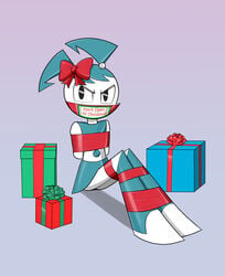 arms_behind_back bondage bound_legs do_not_open_until_christmas gag gagged gift jenny_wakeman legs_tied living_gift my_life_as_a_teenage_robot nickelodeon nivek15 ribbon ribbons robot_girl straight_hair tape taped_mouth xj-9